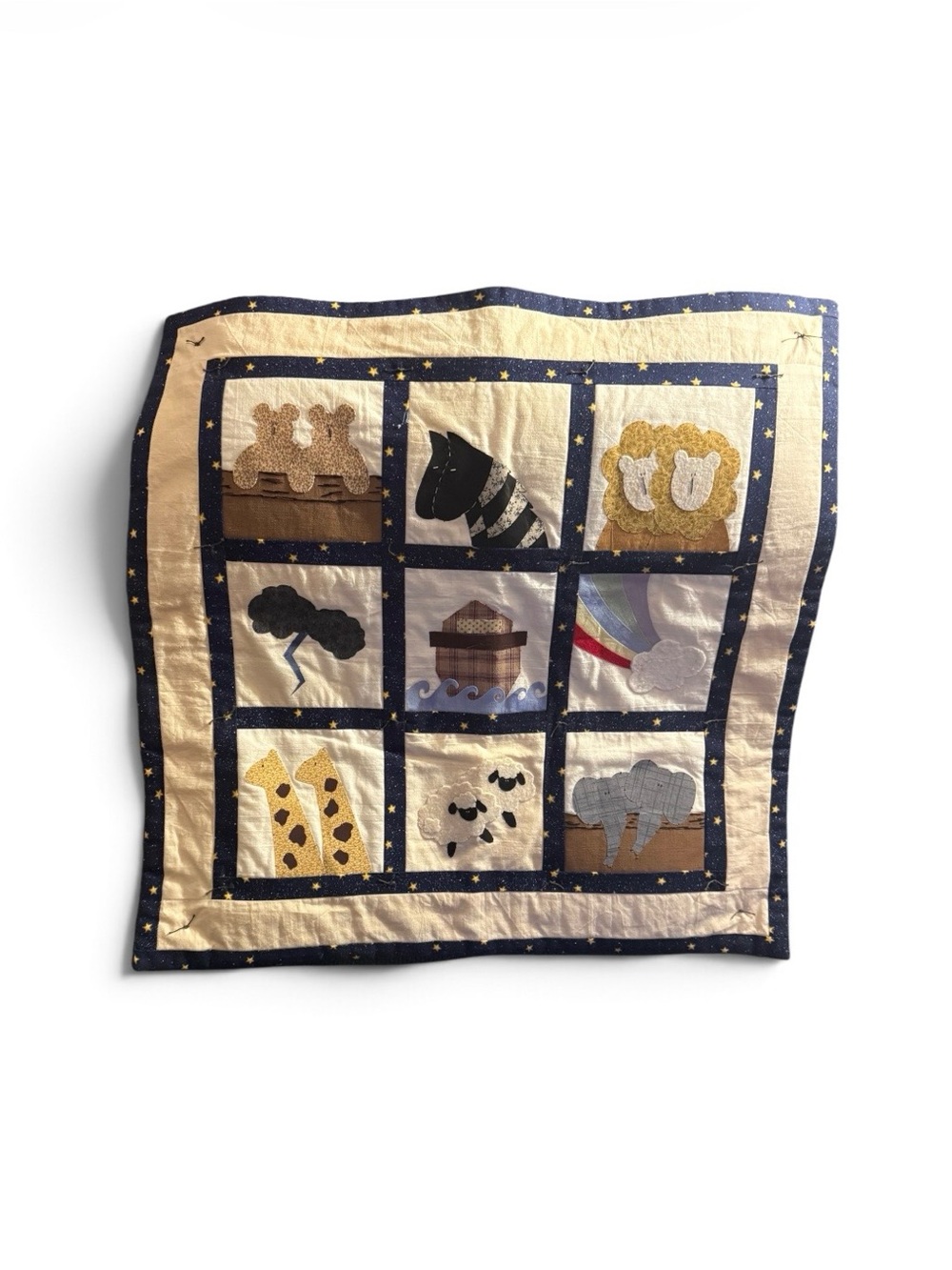 Handmade~Vintage~Noah’s Ark~Patchwork Baby Quilt~Wall Hanging~ Animals~ Biblical